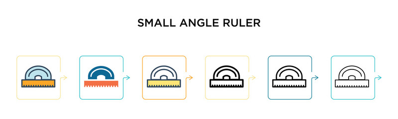 Small angle ruler vector icon in 6 different modern styles. Black, two colored small angle ruler icons designed in filled, outline, line and stroke style. Vector illustration can be used for web,