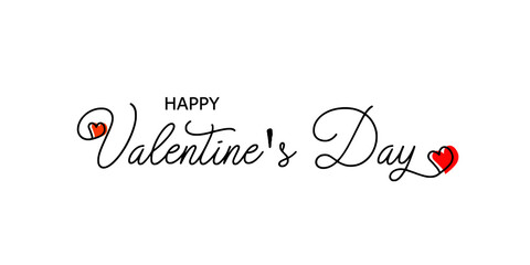 Hand drawn Valentine&rsquo;s Day lettering with heart. Simple black and white Line Art with heart shaped colors. Celebration of Valentines Day concept. Vector illustration for banner, greeting card, poster.