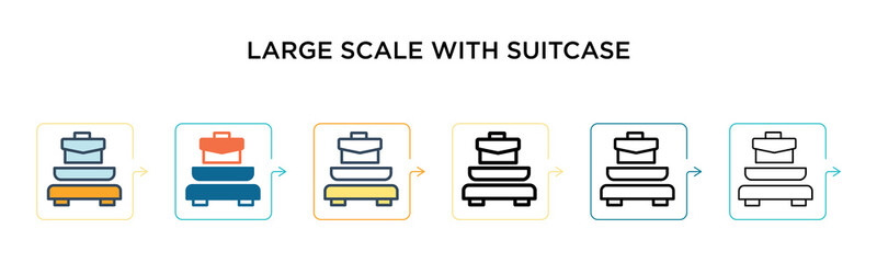 Large scale with suitcase vector icon in 6 different modern styles. Black, two colored large scale with suitcase icons designed in filled, outline, line and stroke style. Vector illustration can be