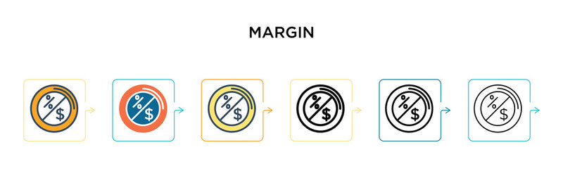Margin vector icon in 6 different modern styles. Black, two colored margin icons designed in filled, outline, line and stroke style. Vector illustration can be used for web, mobile, ui