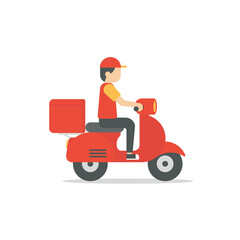Delivery man riding red scooter illustration
