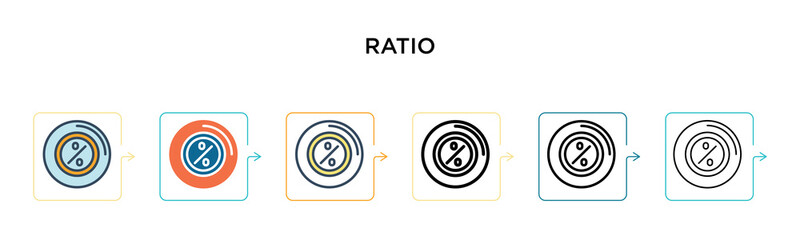 Ratio vector icon in 6 different modern styles. Black, two colored ratio icons designed in filled, outline, line and stroke style. Vector illustration can be used for web, mobile, ui