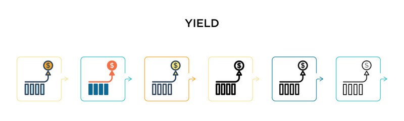 Yield vector icon in 6 different modern styles. Black, two colored yield icons designed in filled, outline, line and stroke style. Vector illustration can be used for web, mobile, ui