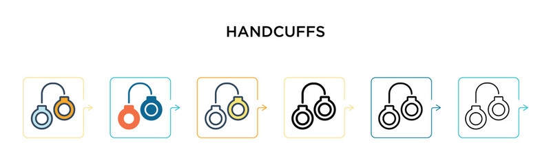 Handcuffs vector icon in 6 different modern styles. Black, two colored handcuffs icons designed in filled, outline, line and stroke style. Vector illustration can be used for web, mobile, ui