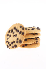 Chocolate chip cookies isolated on white background. Sweet biscuits. Homemade pastry.