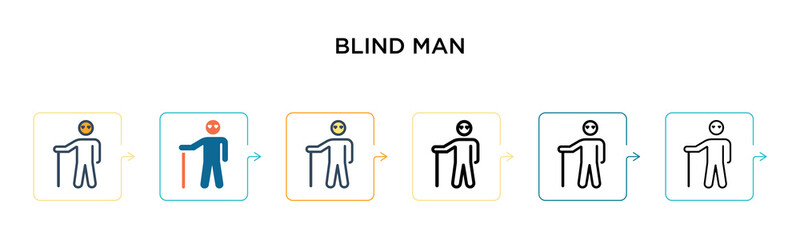 Blind man vector icon in 6 different modern styles. Black, two colored blind man icons designed in filled, outline, line and stroke style. Vector illustration can be used for web, mobile, ui