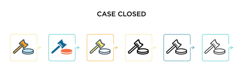 Case closed vector icon in 6 different modern styles. Black, two colored case closed icons designed in filled, outline, line and stroke style. Vector illustration can be used for web, mobile, ui