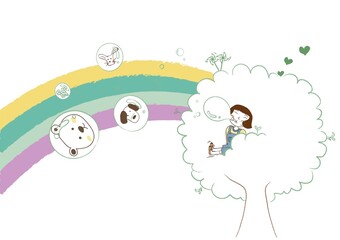 girl on tree blowing bubbles