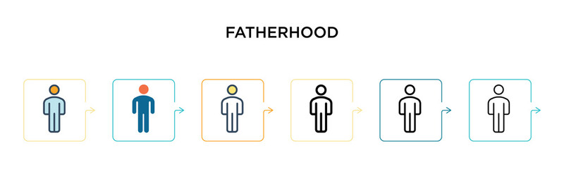 Fatherhood vector icon in 6 different modern styles. Black, two colored fatherhood icons designed in filled, outline, line and stroke style. Vector illustration can be used for web, mobile, ui