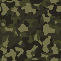 Naklejka premium Camouflage pattern background, seamless vector illustration. Classic military clothing style. Masking camo repeat print. Dark green khaki texture. 
