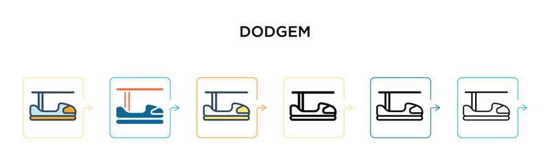 Dodgem vector icon in 6 different modern styles. Black, two colored dodgem icons designed in filled, outline, line and stroke style. Vector illustration can be used for web, mobile, ui
