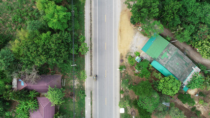 Top view of the the road in rural area. Drone photo. Aerial view.