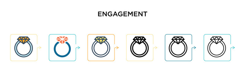 Engagement vector icon in 6 different modern styles. Black, two colored engagement icons designed in filled, outline, line and stroke style. Vector illustration can be used for web, mobile, ui