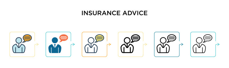Insurance advice vector icon in 6 different modern styles. Black, two colored insurance advice icons designed in filled, outline, line and stroke style. Vector illustration can be used for web,