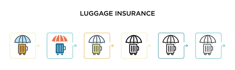 Fototapeten Luggage insurance vector icon in 6 different modern styles. Black, two colored luggage insurance icons designed in filled, outline, line and stroke style. Vector illustration can be used for web, © Premium Art