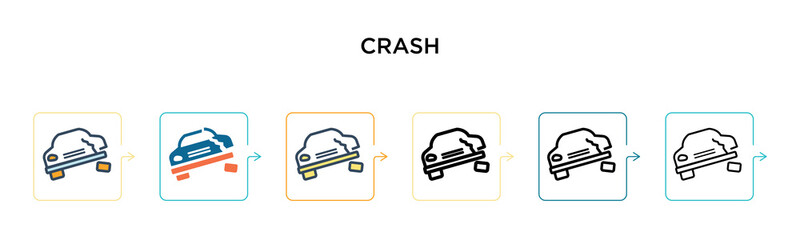 Obraz premium Crash vector icon in 6 different modern styles. Black, two colored crash icons designed in filled, outline, line and stroke style. Vector illustration can be used for web, mobile, ui