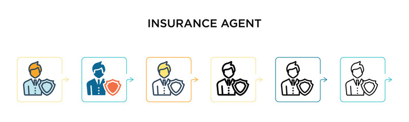 Insurance agent vector icon in 6 different modern styles. Black, two colored insurance agent icons designed in filled, outline, line and stroke style. Vector illustration can be used for web, mobile,