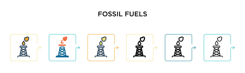 Fototapeta premium Fossil fuels vector icon in 6 different modern styles. Black, two colored fossil fuels icons designed in filled, outline, line and stroke style. Vector illustration can be used for web, mobile, ui