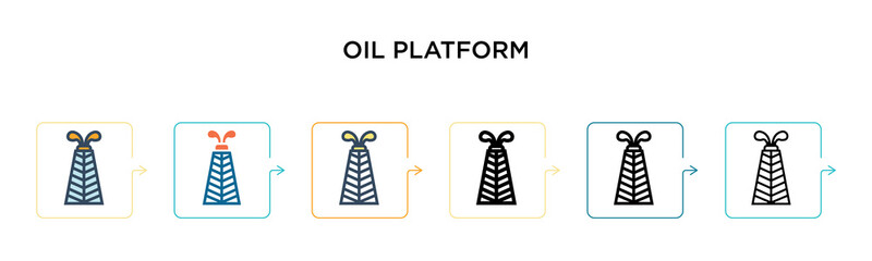 Oil platform vector icon in 6 different modern styles. Black, two colored oil platform icons designed in filled, outline, line and stroke style. Vector illustration can be used for web, mobile, ui