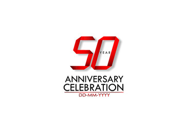 50 years anniversary, Red Dark Contour color with Speedy Design minimalist logo vector illustration on white background - Vector