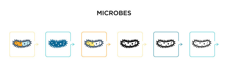 Microbes vector icon in 6 different modern styles. Black, two colored microbes icons designed in filled, outline, line and stroke style. Vector illustration can be used for web, mobile, ui