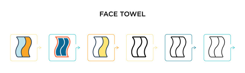Face towel vector icon in 6 different modern styles. Black, two colored face towel icons designed in filled, outline, line and stroke style. Vector illustration can be used for web, mobile, ui