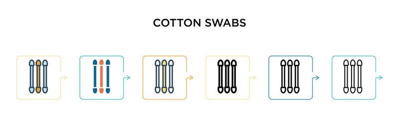 Cotton swabs vector icon in 6 different modern styles. Black, two colored cotton swabs icons designed in filled, outline, line and stroke style. Vector illustration can be used for web, mobile, ui