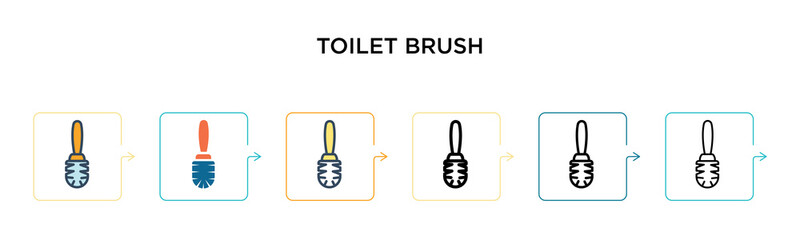 Toilet brush vector icon in 6 different modern styles. Black, two colored toilet brush icons designed in filled, outline, line and stroke style. Vector illustration can be used for web, mobile, ui