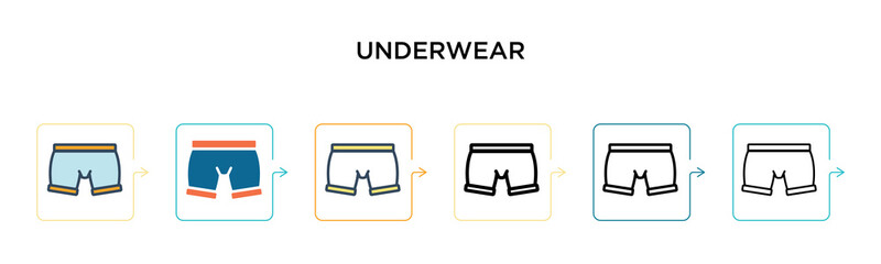 Underwear vector icon in 6 different modern styles. Black, two colored underwear icons designed in filled, outline, line and stroke style. Vector illustration can be used for web, mobile, ui