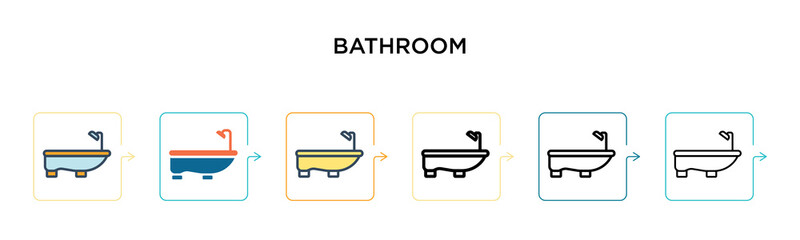 Bathroom vector icon in 6 different modern styles. Black, two colored bathroom icons designed in filled, outline, line and stroke style. Vector illustration can be used for web, mobile, ui