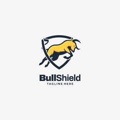 Vector Logo Illustration Bull Shield Simple Mascot Style