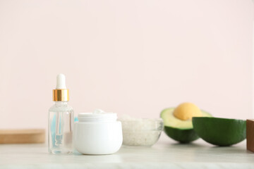 Natural cosmetics on table in laboratory