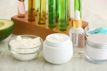Natural cosmetics on table in laboratory