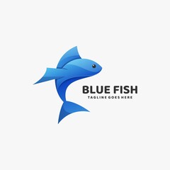 Obraz premium Vector Logo Illustration Blue Fish Gradient Colorful Style.