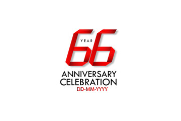 66 years anniversary, Red Dark Contour color with Speedy Design minimalist logo vector illustration on white background - Vector