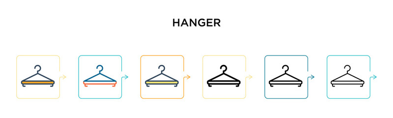 Hanger vector icon in 6 different modern styles. Black, two colored hanger icons designed in filled, outline, line and stroke style. Vector illustration can be used for web, mobile, ui