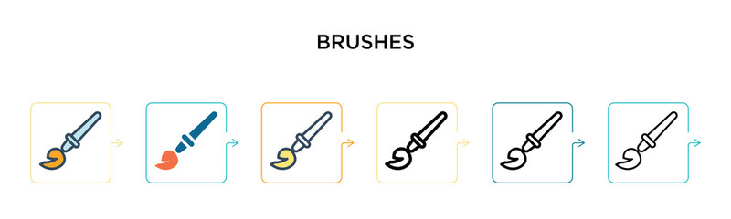 Brushes vector icon in 6 different modern styles. Black, two colored brushes icons designed in filled, outline, line and stroke style. Vector illustration can be used for web, mobile, ui