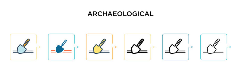 Archaeological vector icon in 6 different modern styles. Black, two colored archaeological icons designed in filled, outline, line and stroke style. Vector illustration can be used for web, mobile, ui