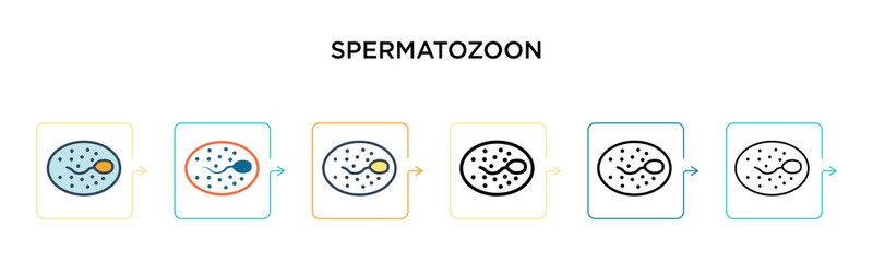 Spermatozoon vector icon in 6 different modern styles. Black, two colored spermatozoon icons designed in filled, outline, line and stroke style. Vector illustration can be used for web, mobile, ui