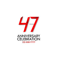 47 years anniversary, Red Dark Contour color with Speedy Design minimalist logo vector illustration on white background - Vector