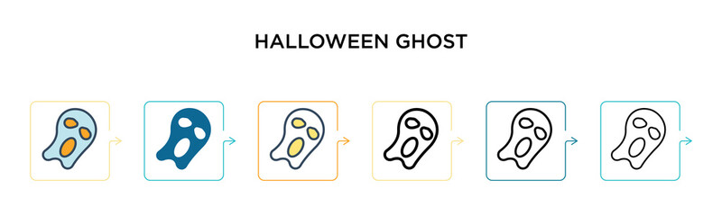 Halloween ghost vector icon in 6 different modern styles. Black, two colored halloween ghost icons designed in filled, outline, line and stroke style. Vector illustration can be used for web, mobile,