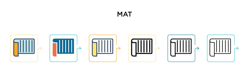 Mat vector icon in 6 different modern styles. Black, two colored mat icons designed in filled, outline, line and stroke style. Vector illustration can be used for web, mobile, ui