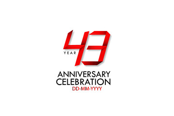 43 years anniversary, Red Dark Contour color with Speedy Design minimalist logo vector illustration on white background - Vector