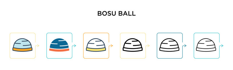 Bosu ball vector icon in 6 different modern styles. Black, two colored bosu ball icons designed in filled, outline, line and stroke style. Vector illustration can be used for web, mobile, ui