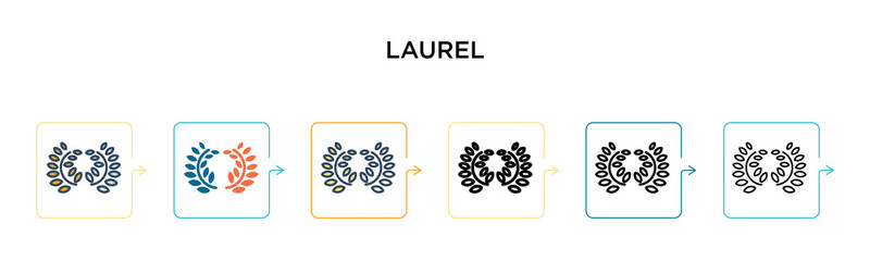 Laurel vector icon in 6 different modern styles. Black, two colored laurel icons designed in filled, outline, line and stroke style. Vector illustration can be used for web, mobile, ui