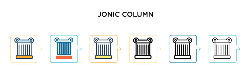 Jonic column vector icon in 6 different modern styles. Black, two colored jonic column icons designed in filled, outline, line and stroke style. Vector illustration can be used for web, mobile, ui