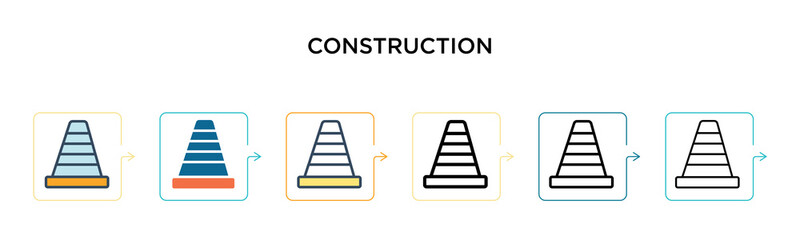 Construction vector icon in 6 different modern styles. Black, two colored construction icons designed in filled, outline, line and stroke style. Vector illustration can be used for web, mobile, ui