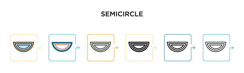Fototapeta premium Semicircle vector icon in 6 different modern styles. Black, two colored semicircle icons designed in filled, outline, line and stroke style. Vector illustration can be used for web, mobile, ui