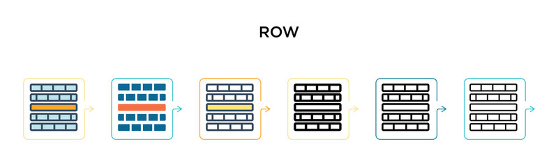 Row vector icon in 6 different modern styles. Black, two colored row icons designed in filled, outline, line and stroke style. Vector illustration can be used for web, mobile, ui
