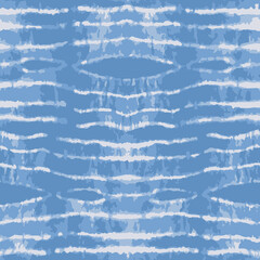 Thin tie dye stripes seamless vector pattern. Hand drawn blue shibori print. Ink indigo textured japanese background. Modern batik wallpaper tile. Watercolor endless backdrop for fabric, wallpaper